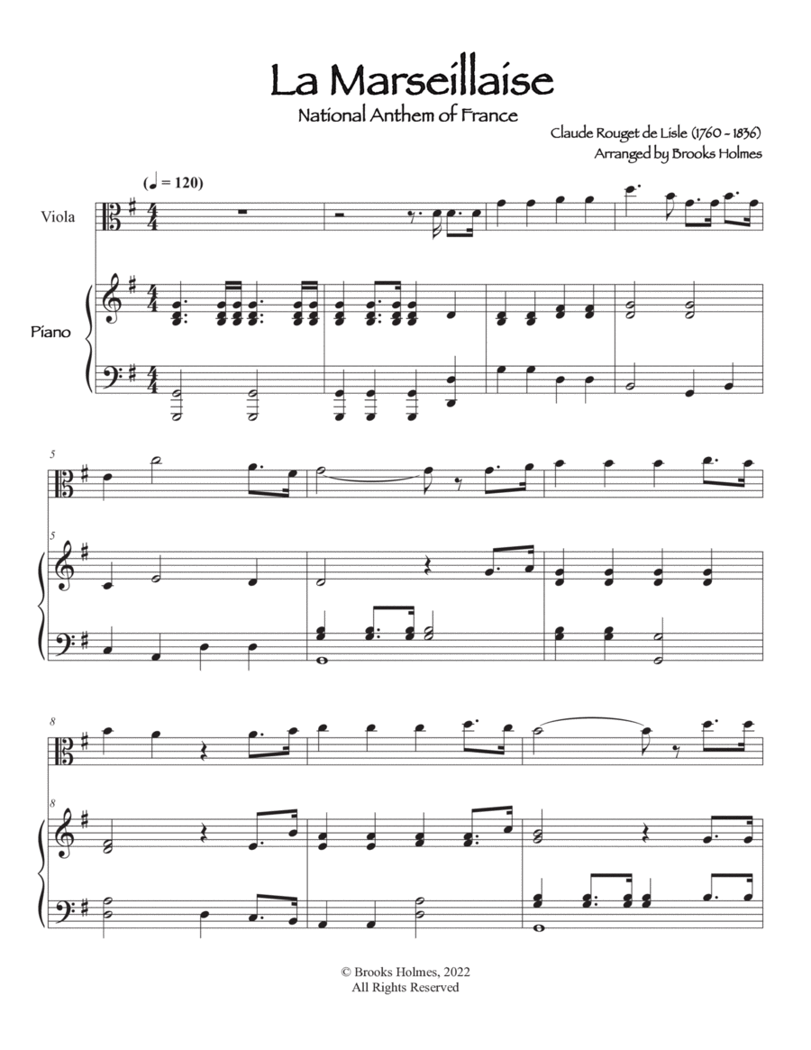 French National Anthem (La Marseillaise) Viola & Piano Viola scores gallery preview page 1
