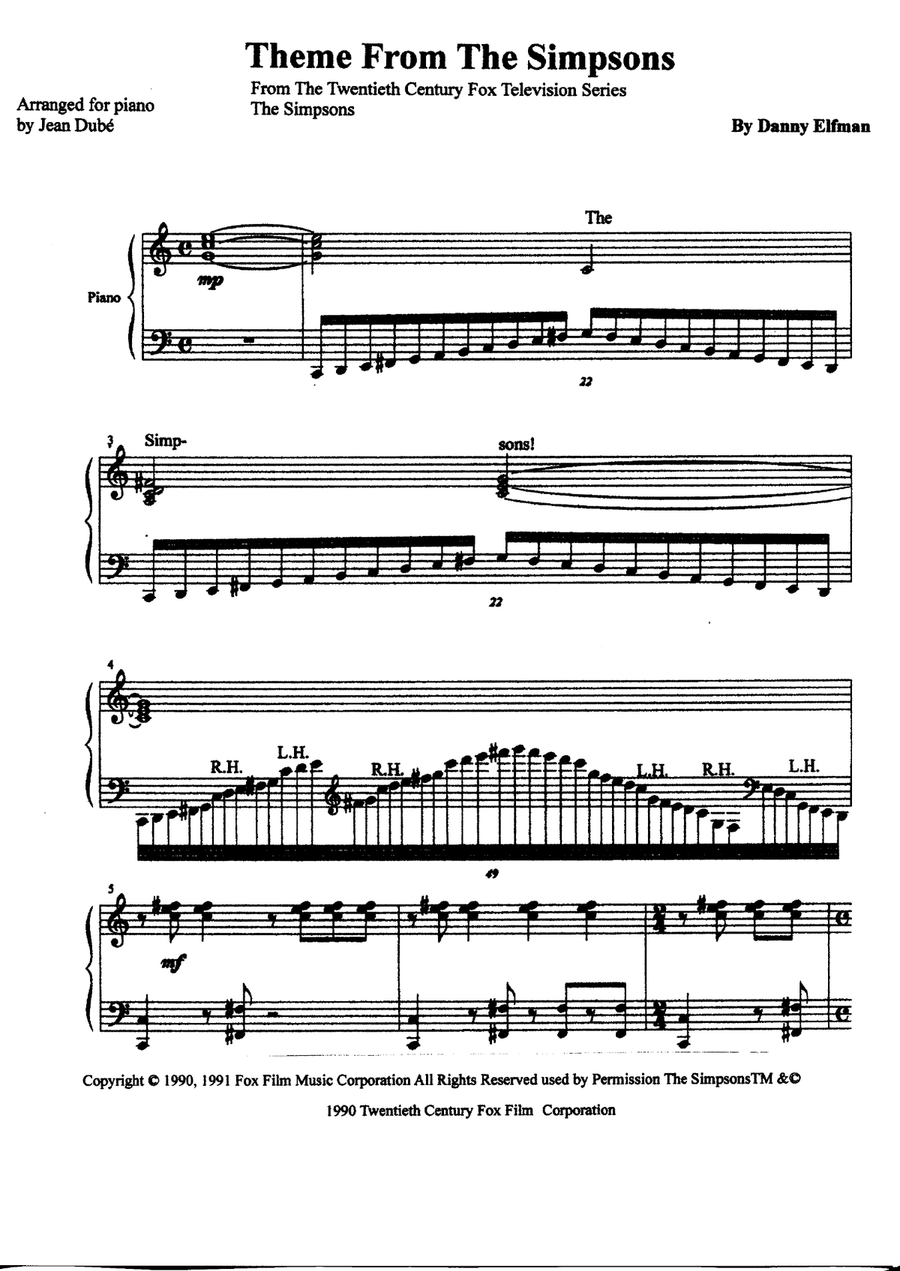 Theme From The Simpsons Piano Solo scores gallery preview page 1