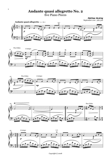 Five Piano Pieces: Andante Quasi Allegretto, Op.1 No. 2 image number null
