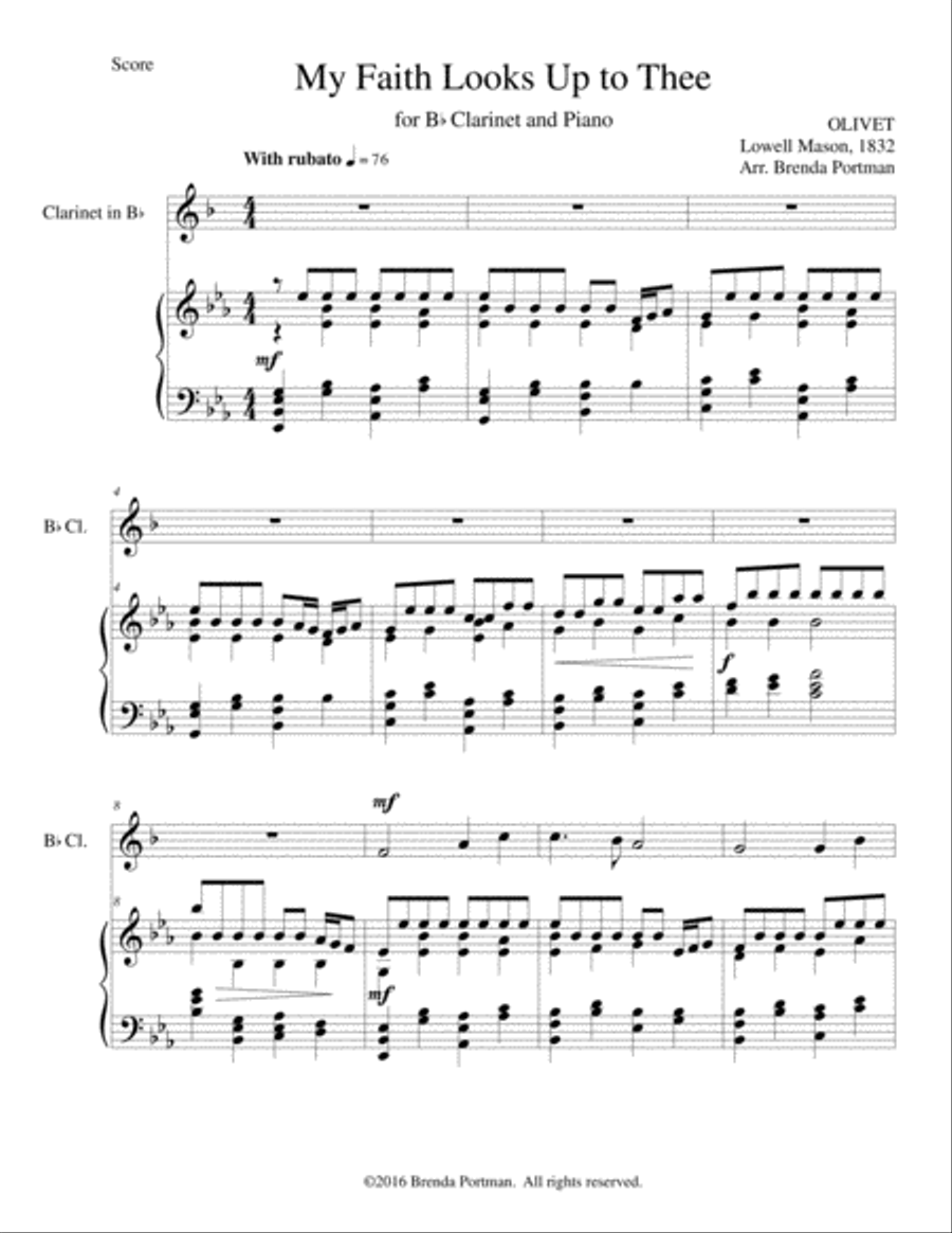 My Faith Looks Up to Thee (clarinet/piano), arr. Brenda Portman Clarinet Solo scores gallery preview page 1