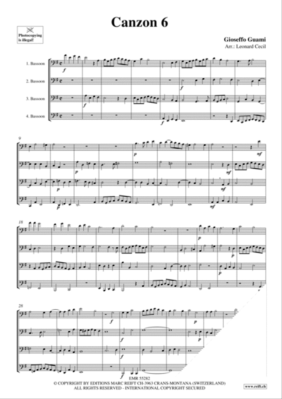 Canzon 6 Bassoon Quartet scores gallery preview page 3