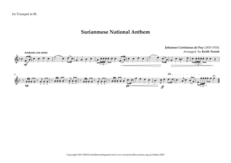 Surinamese National Anthem for Brass Quintet image number null