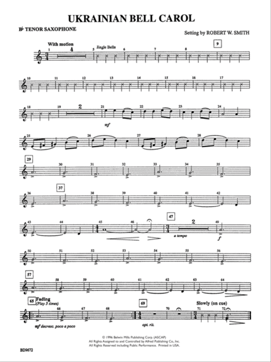 Ukrainian Bell Carol: B-flat Tenor Saxophone Concert Band scores gallery preview page 1