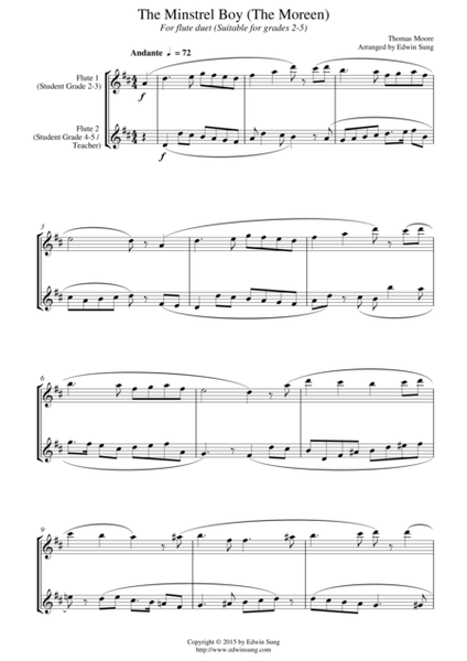 The Minstrel Boy (The Moreen) (for flute duet, suitable for grades 2-5) image number null