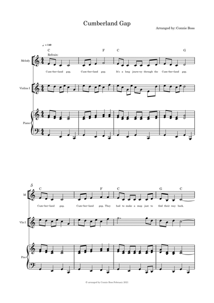 Cumberland Gap - solo, violin and piano image number null