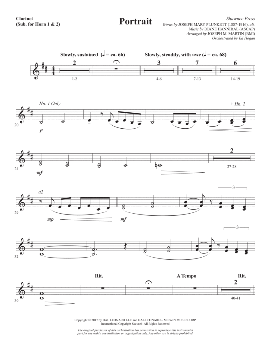 Portrait (Large Ensemble) (arr. Joseph M. Martin) - Clarinet (sub. Horn 1-2)