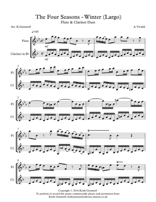 Winter - Four Seasons (Largo): Flute & Clarinet Duet