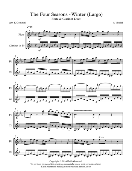 Winter - Four Seasons (Largo): Flute & Clarinet Duet image number null