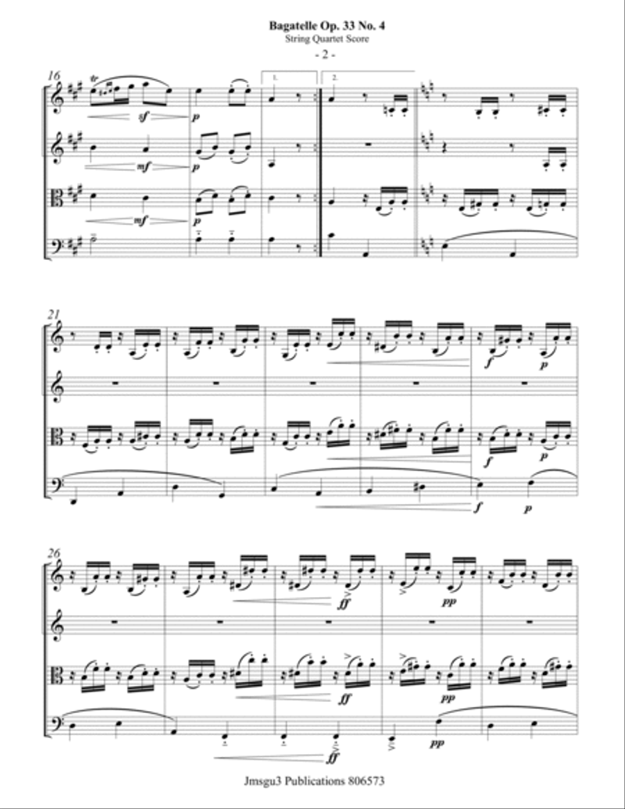 Beethoven: Bagatelle Op. 33 No. 4 for String Quartet String Quartet scores gallery preview page 2