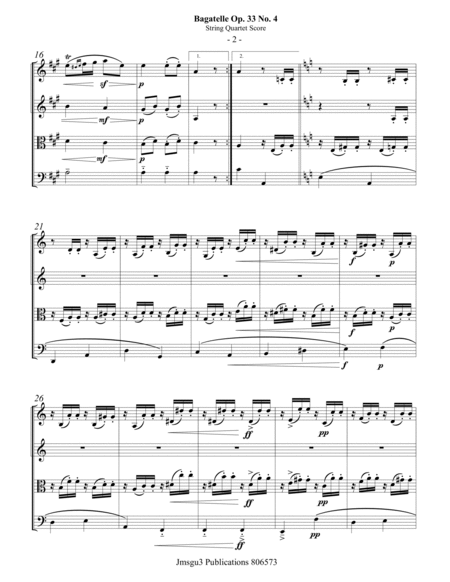 Beethoven: Bagatelle Op. 33 No. 4 for String Quartet image number null