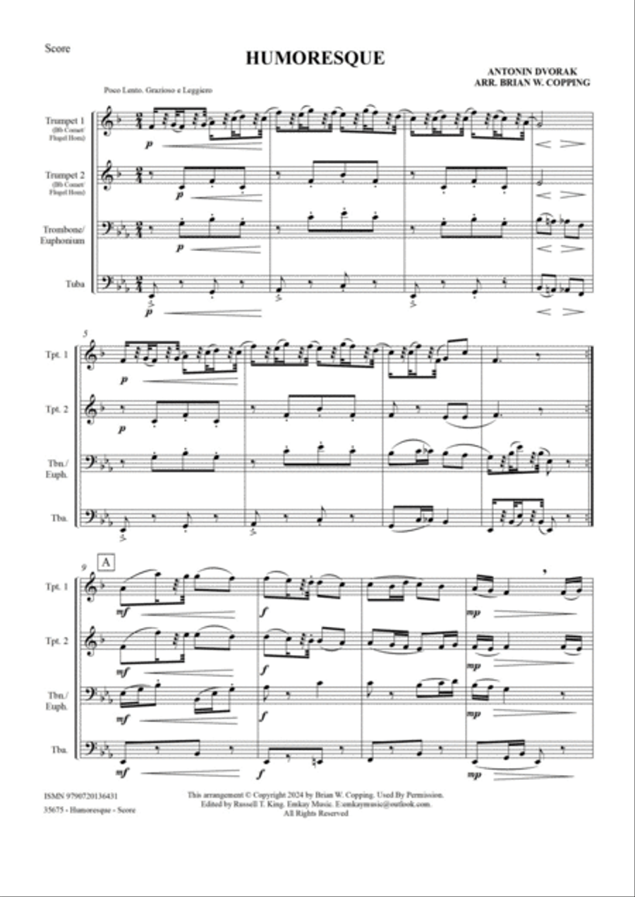 HUMORESQUE – BRASS QUARTET Brass Quartet scores gallery preview page 2