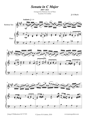 Book cover for BACH: Sonata in C Major BWV 1033 for Baritone Sax & Piano