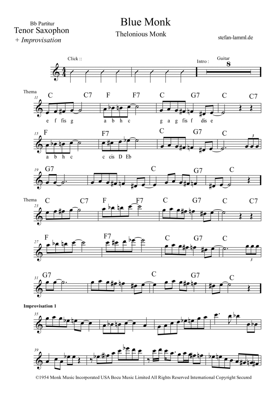 Blue Monk Blue Monk Clarinet scores gallery preview page 1