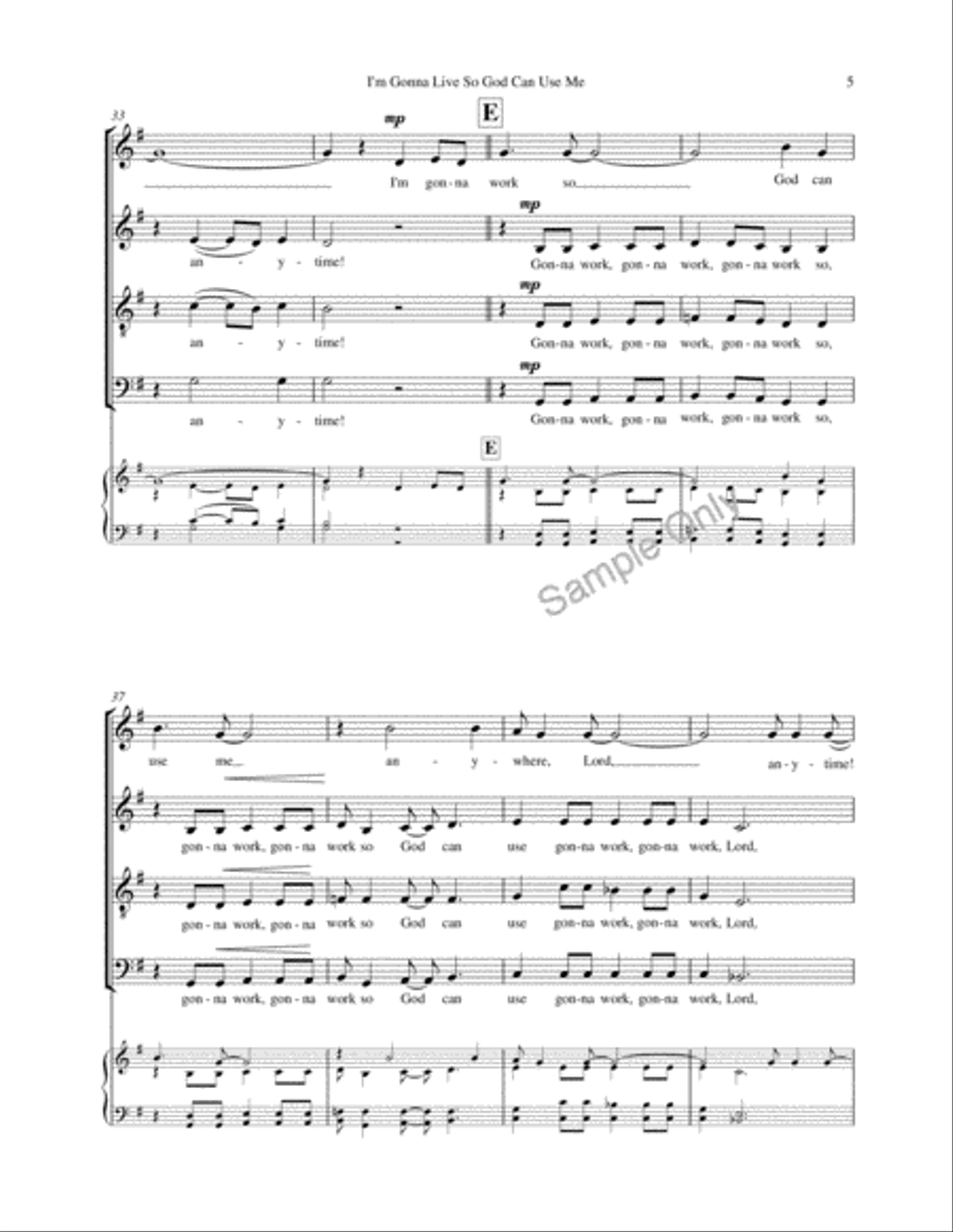 I'm Gonna Live So God Can Use Me 4-Part scores gallery preview page 5