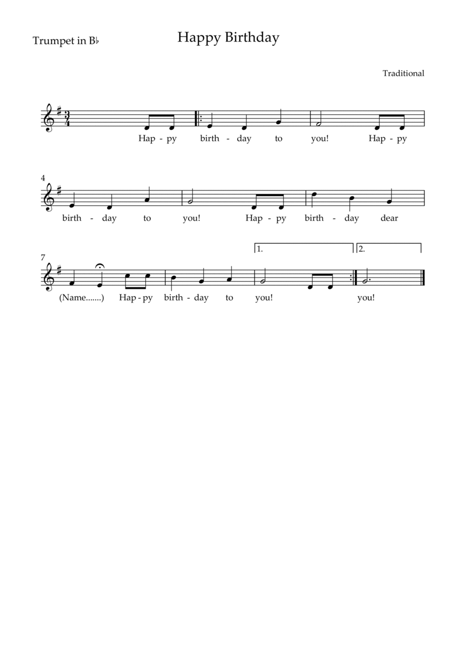 Happy Birthday B-Flat Trumpet scores gallery preview page 1