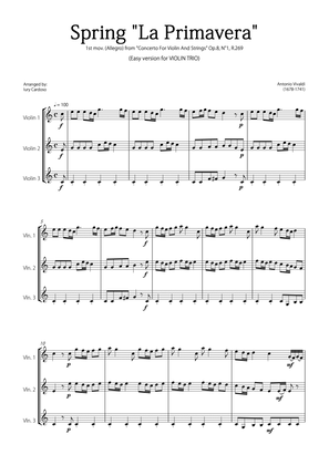 Book cover for "Spring" (La Primavera) by Vivaldi - Easy version for VIOLIN TRIO