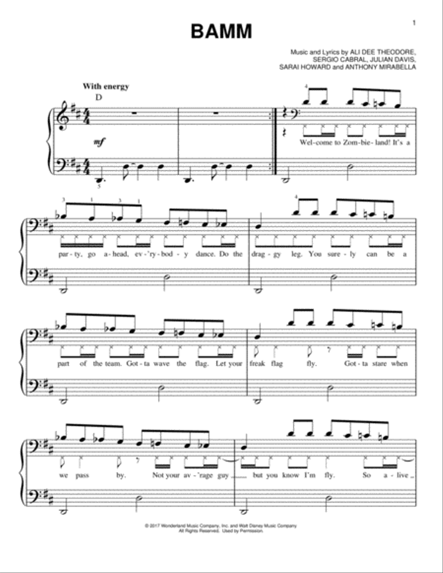 Bamm (from Disney's Zombies) Easy Piano scores gallery preview page 1