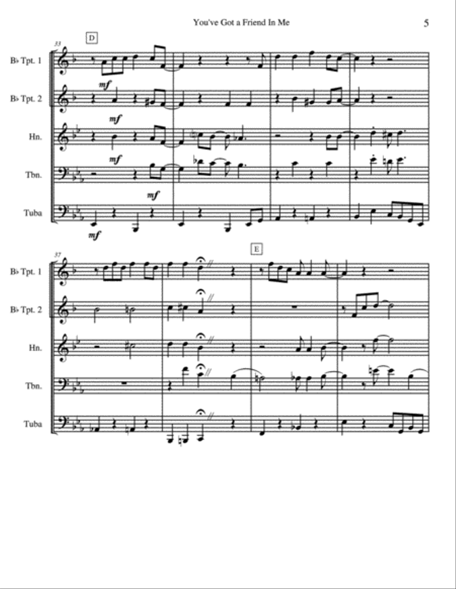 You've Got A Friend In Me Brass Quintet scores gallery preview page 6