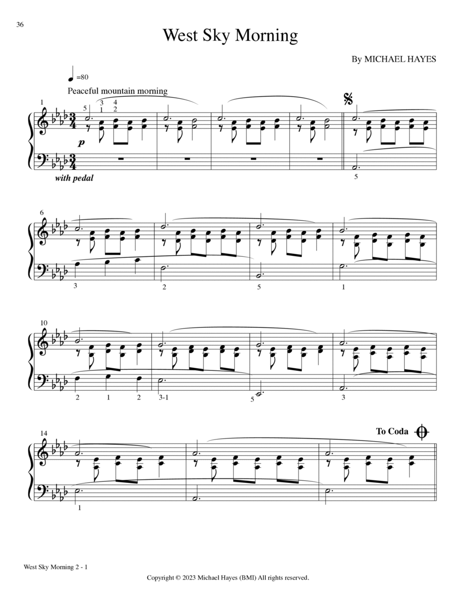 West Sky Morning - From 24 Short Piano Pieces in All Keys Piano Solo scores gallery preview page 1