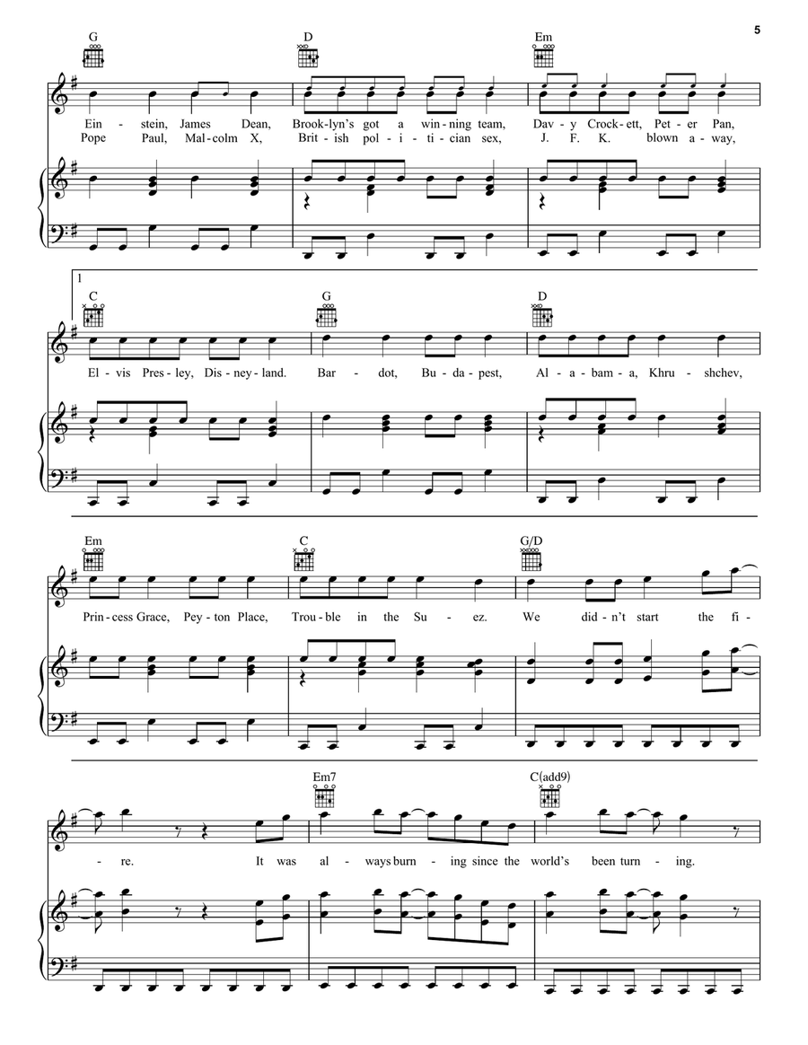 We Didn't Start The Fire We Didn't Start The Fire Piano, Vocal, Guitar scores gallery preview page 5