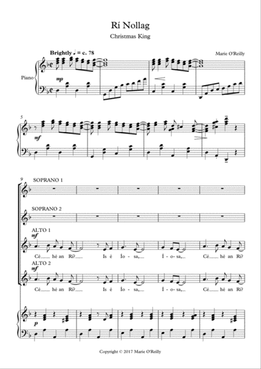 2017 SSAA bilingual Irish / English version of my RÍ NOLLAG Christmas Carol SSAA scores gallery preview page 3