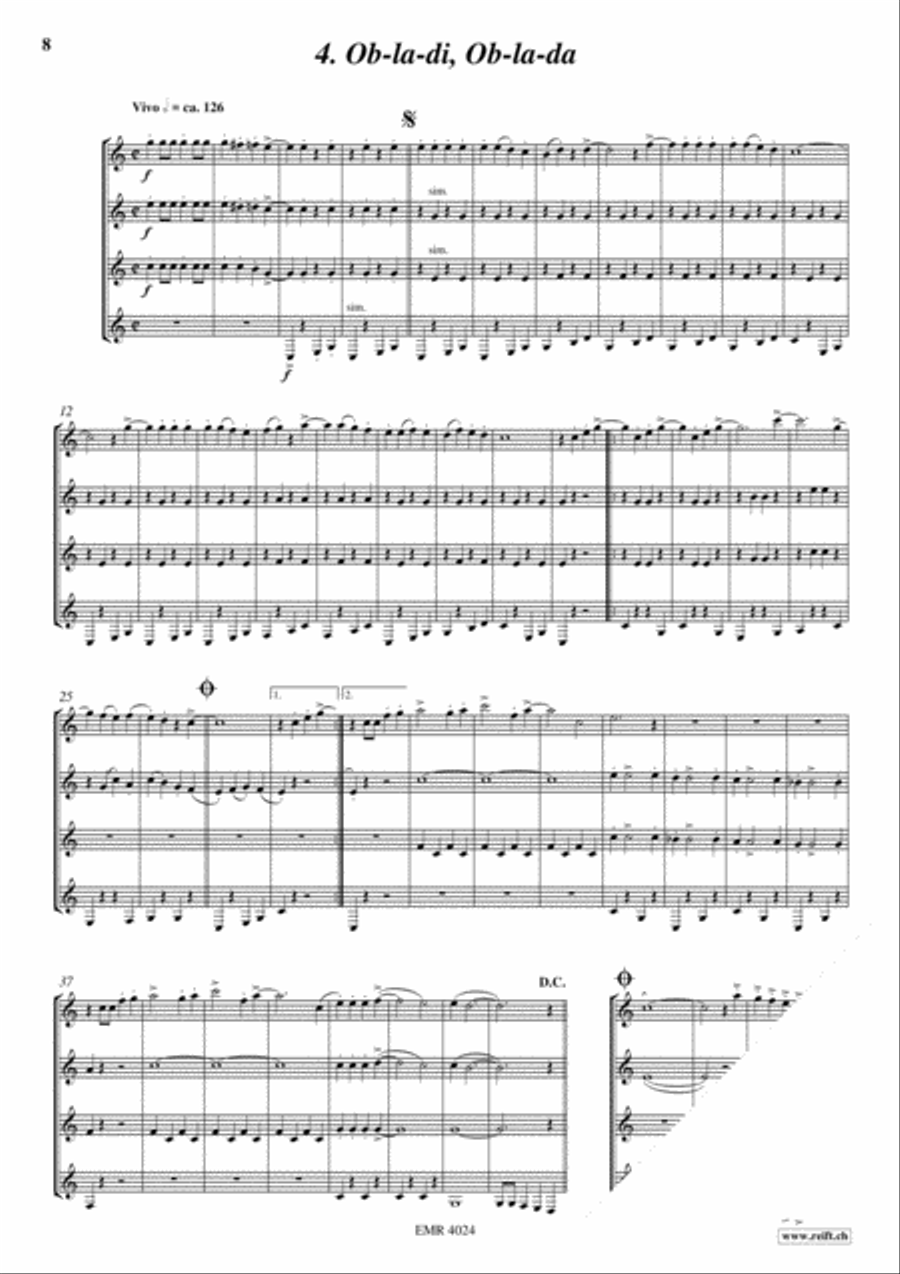 The Beatles The Beatles Euphonium Quartet scores gallery preview page 6