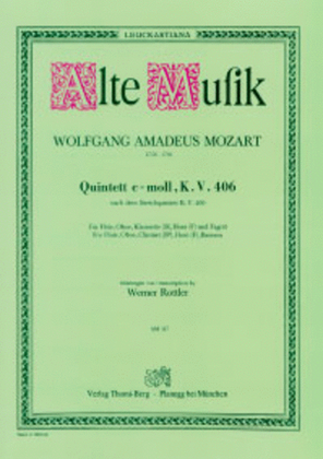 Book cover for Quintett c-moll nach dem Streichquintett KV 406
