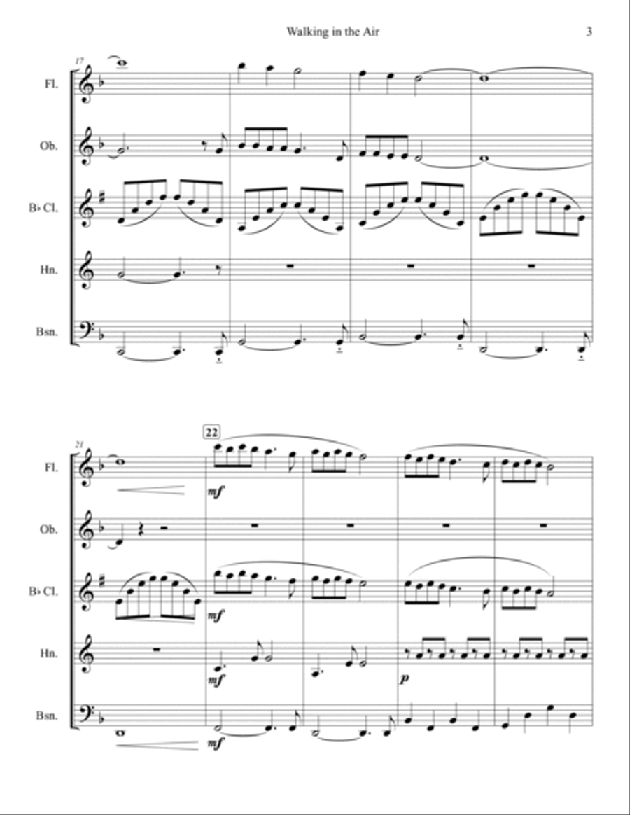 Walking In The Air Woodwind Quintet scores gallery preview page 3