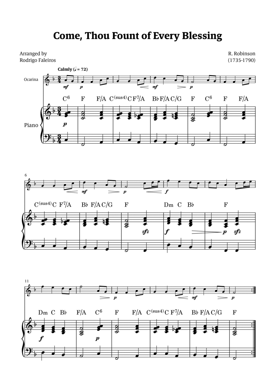 Come Thou Fount of Every Blessing ocarina scores gallery preview page 1
