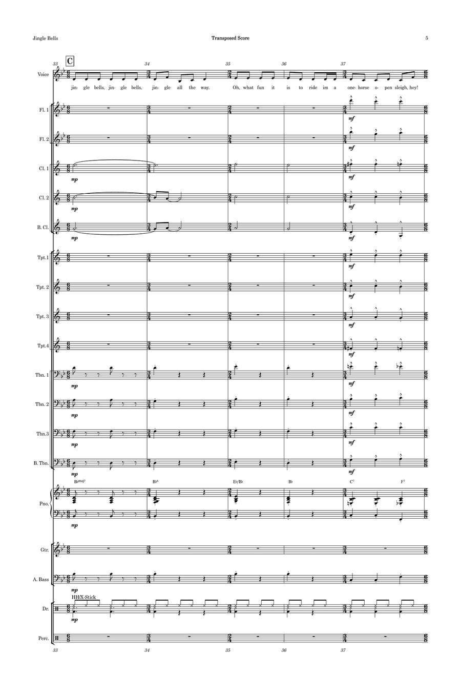 Jingle Bells Female Vocal with Big Band Key of Bb Jazz Ensemble scores gallery preview page 5