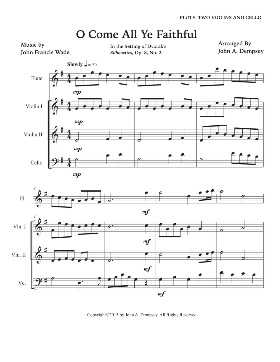 O Come All Ye Faithful (Quartet for Flute, Two Violins and Cello) Small Ensemble scores gallery preview page 5