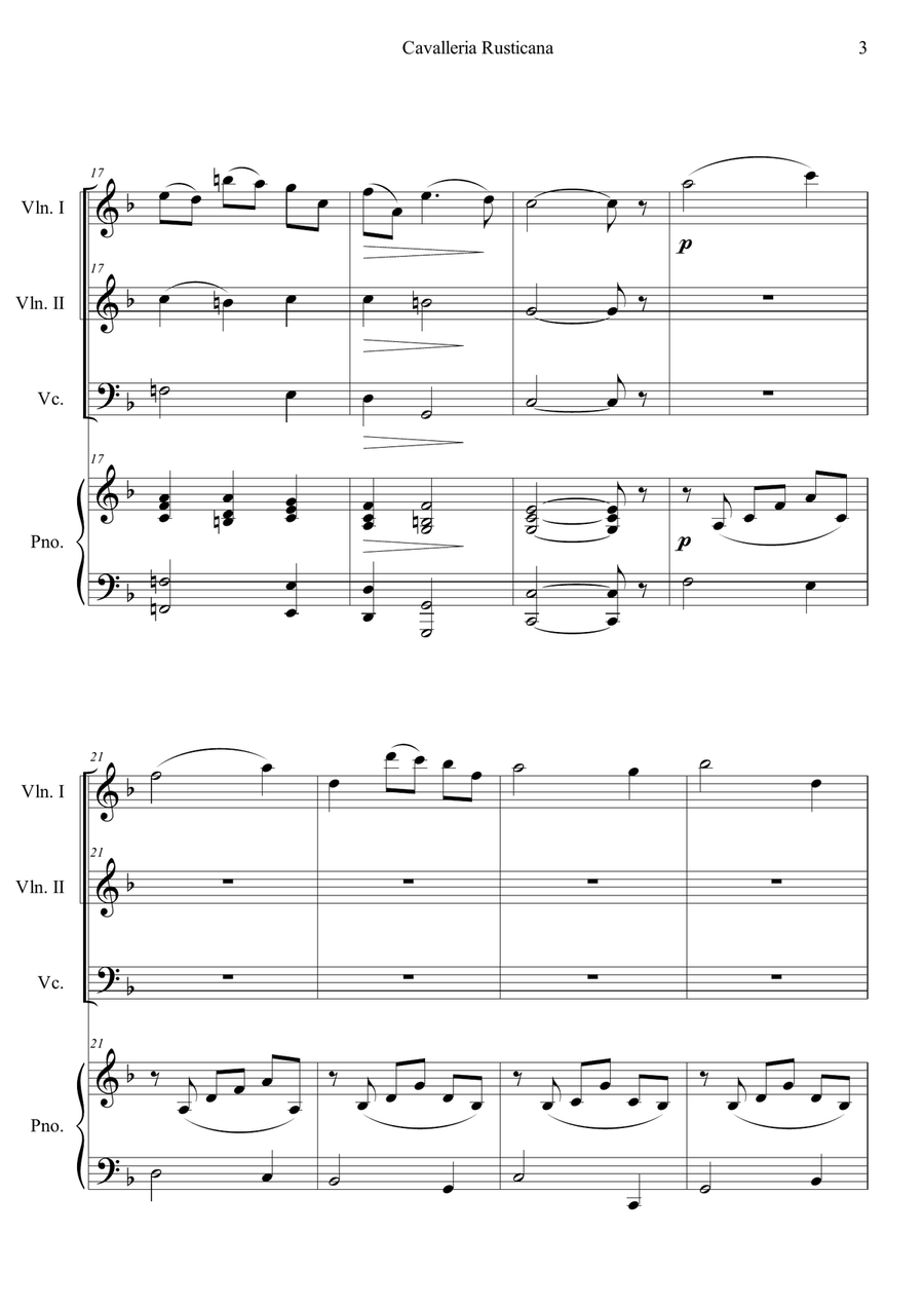 Cavalleria Rusticana by Pietro Mascagni Piano Quartet - Digital Sheet Music page 3