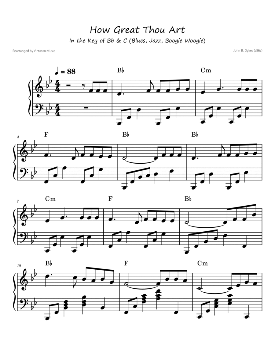 How Great Thou Art (easy jazz up in key of Bb and C) Piano Solo scores gallery preview page 1