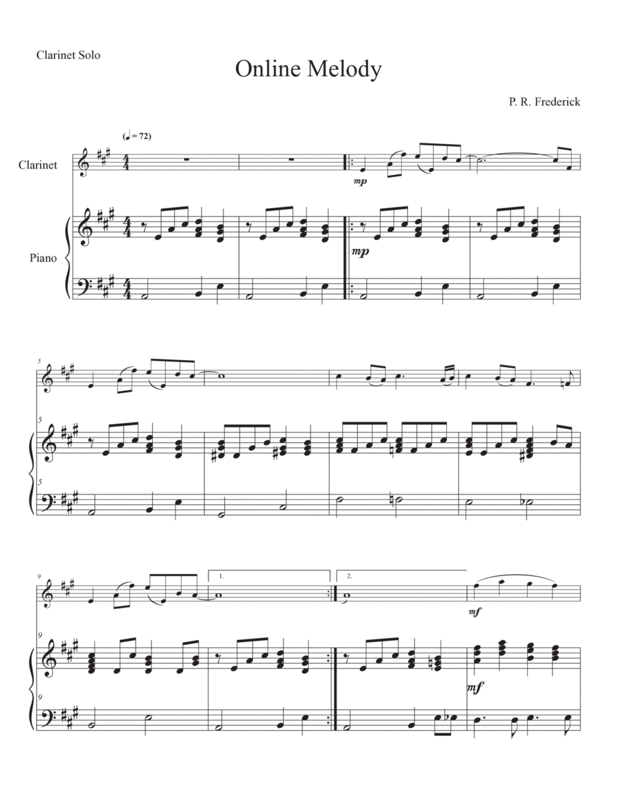 Online Melody (Clarinet Solo) B-Flat Clarinet scores gallery preview page 1
