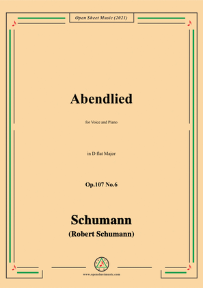 Book cover for Schumann-Abendlied,Op.107 No.6,in D flat Major,for Voice and Piano