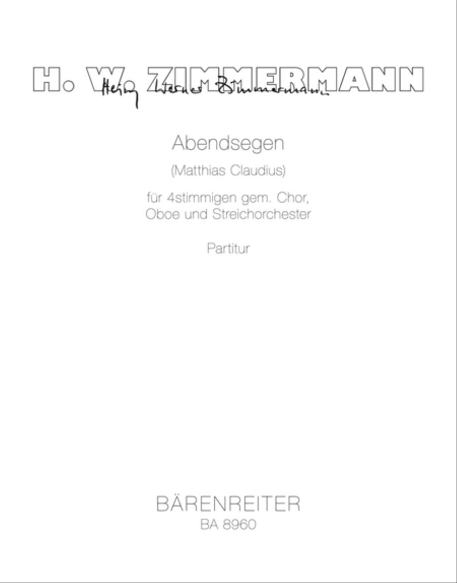 Abendsegen for Four-Part Mixed Choir, Oboe and String Orchestra (2012) 4-Part scores gallery preview page 1