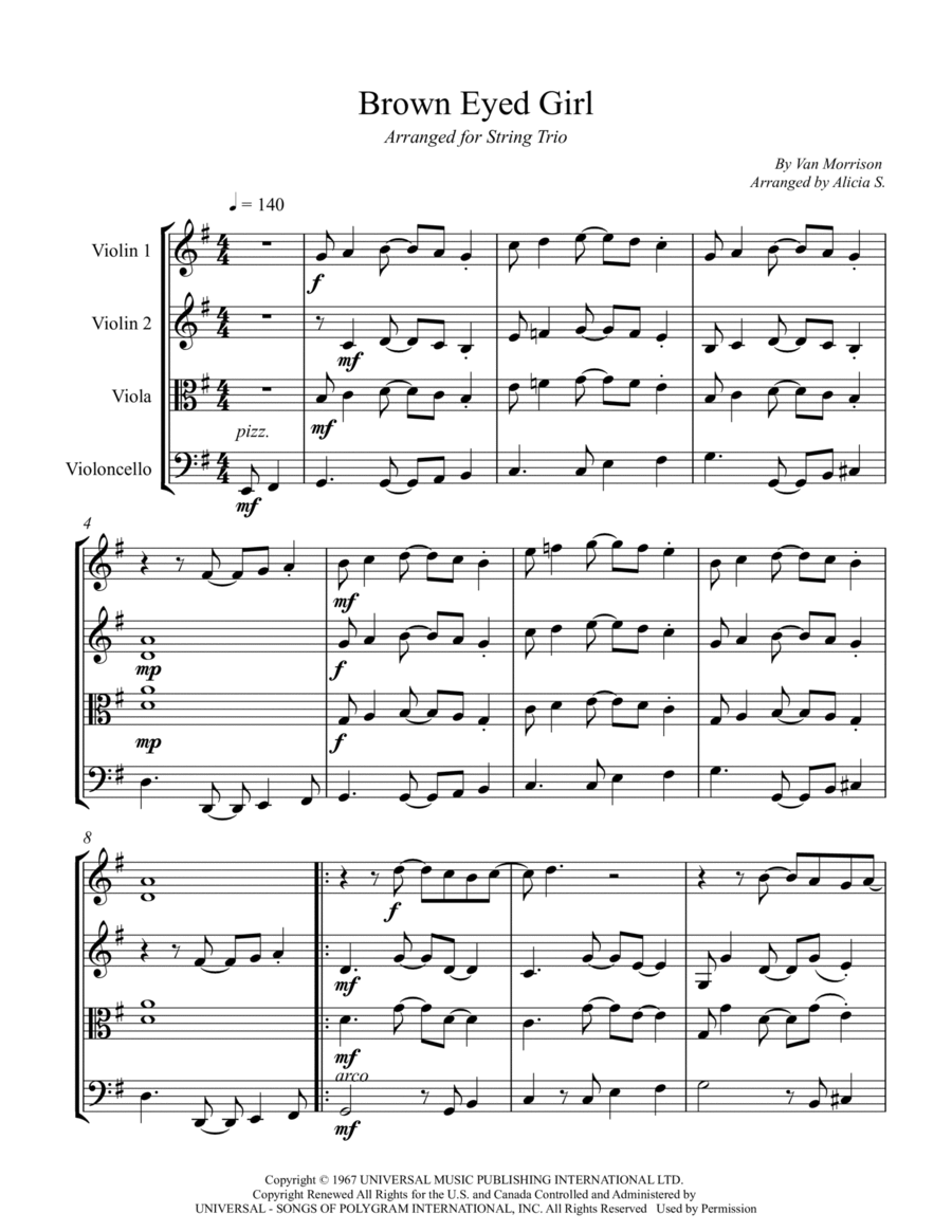 Brown Eyed Girl Brown Eyed Girl String Trio scores gallery preview page 1