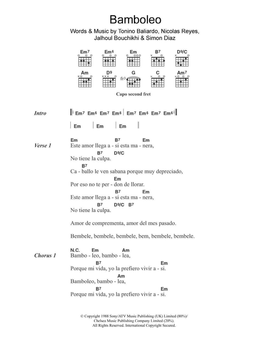 Bamboleo Easy Guitar scores gallery preview page 1
