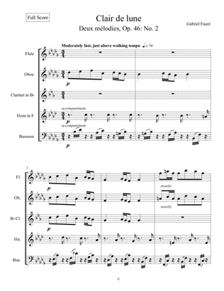Book cover for Clair de lune (Deux mélodies, Op. 46, No. 2) - Gabriel Fauré for woodwind quintet