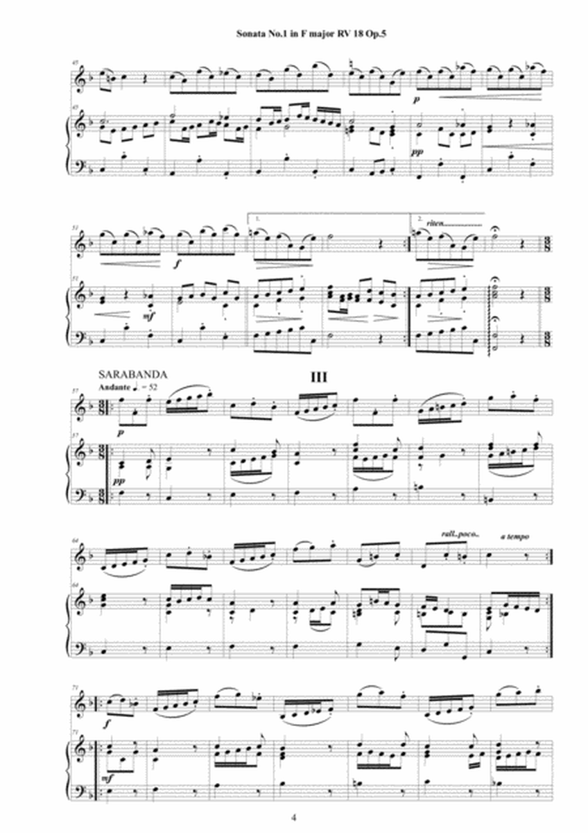 Vivaldi - Violin Sonata No. 1 in F major RV 18 Op.5 for violin and Cembalo (or Piano) image number null