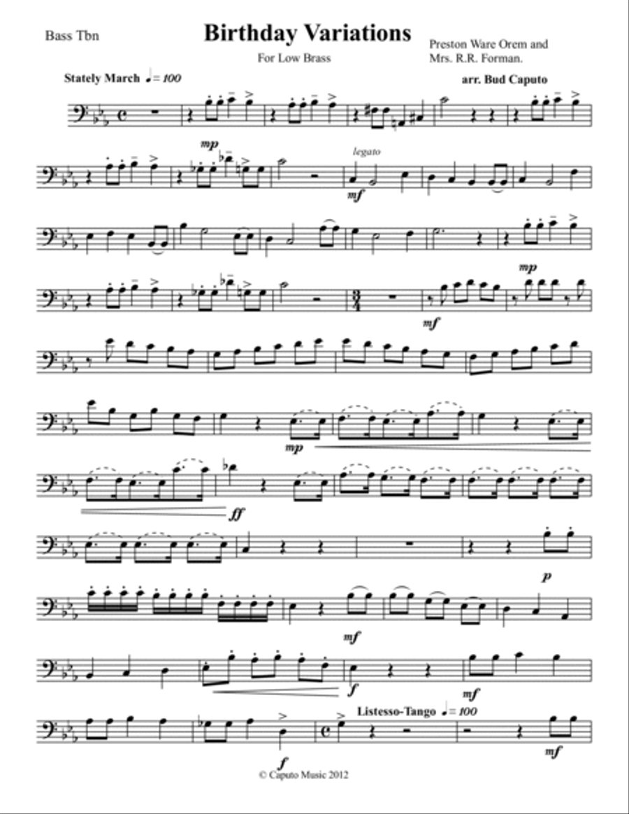 Low Brass Birthday Variations-Tune of Happy Birthdaty-Parts