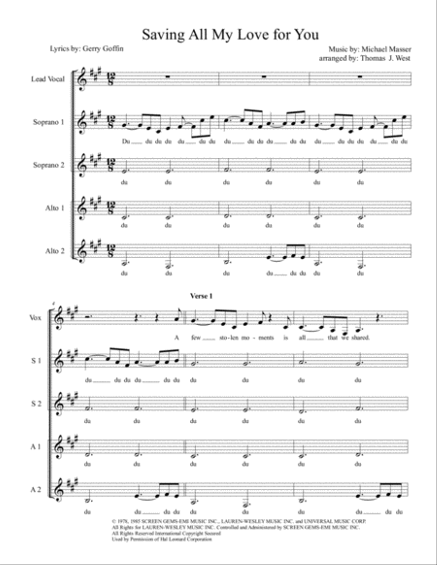 Saving All My Love For You SSAA scores gallery preview page 1