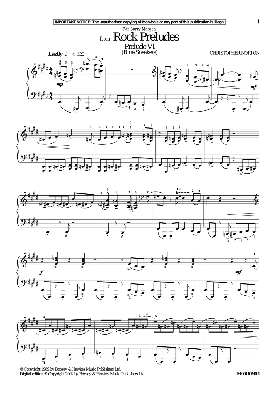 Prelude VI (Blue Sneakers) (from Rock Preludes) Piano Solo scores gallery preview page 1