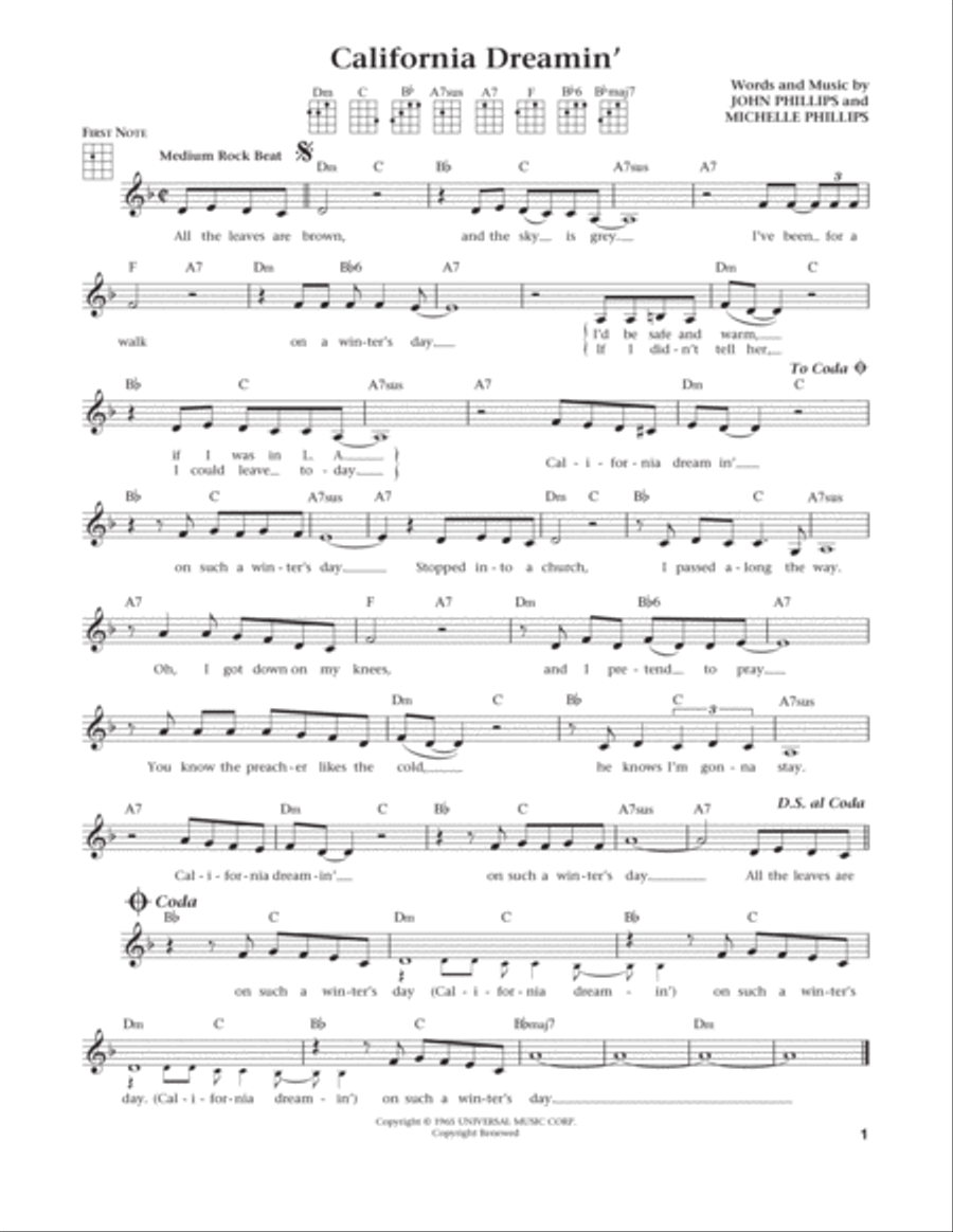California Dreamin' (from The Daily Ukulele) (arr. Liz and Jim Beloff) Ukulele scores gallery preview page 1