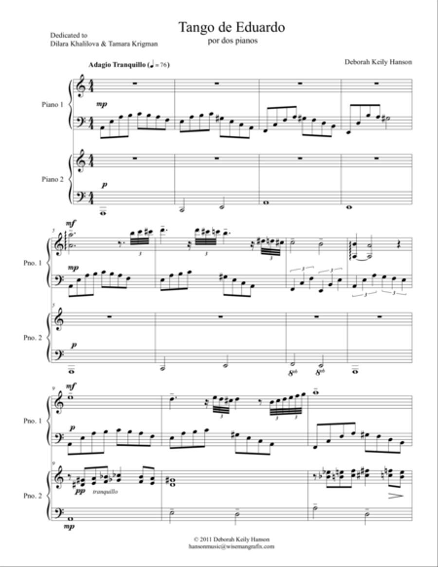 Tango de Eduardo por dos pianos Piano Solo scores gallery preview page 1