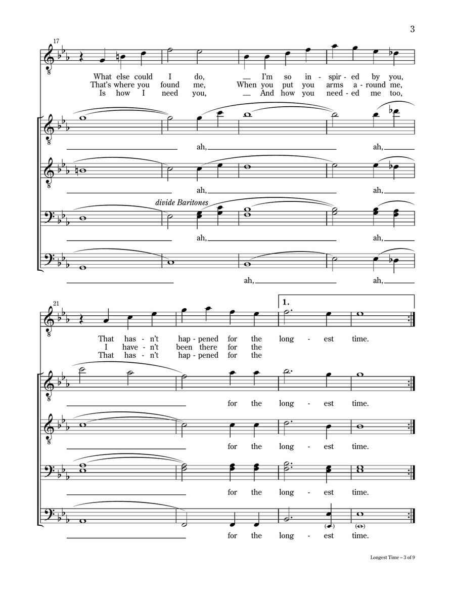 The Longest Time - TTBB and Solo, a cappella TTBB scores gallery preview page 3