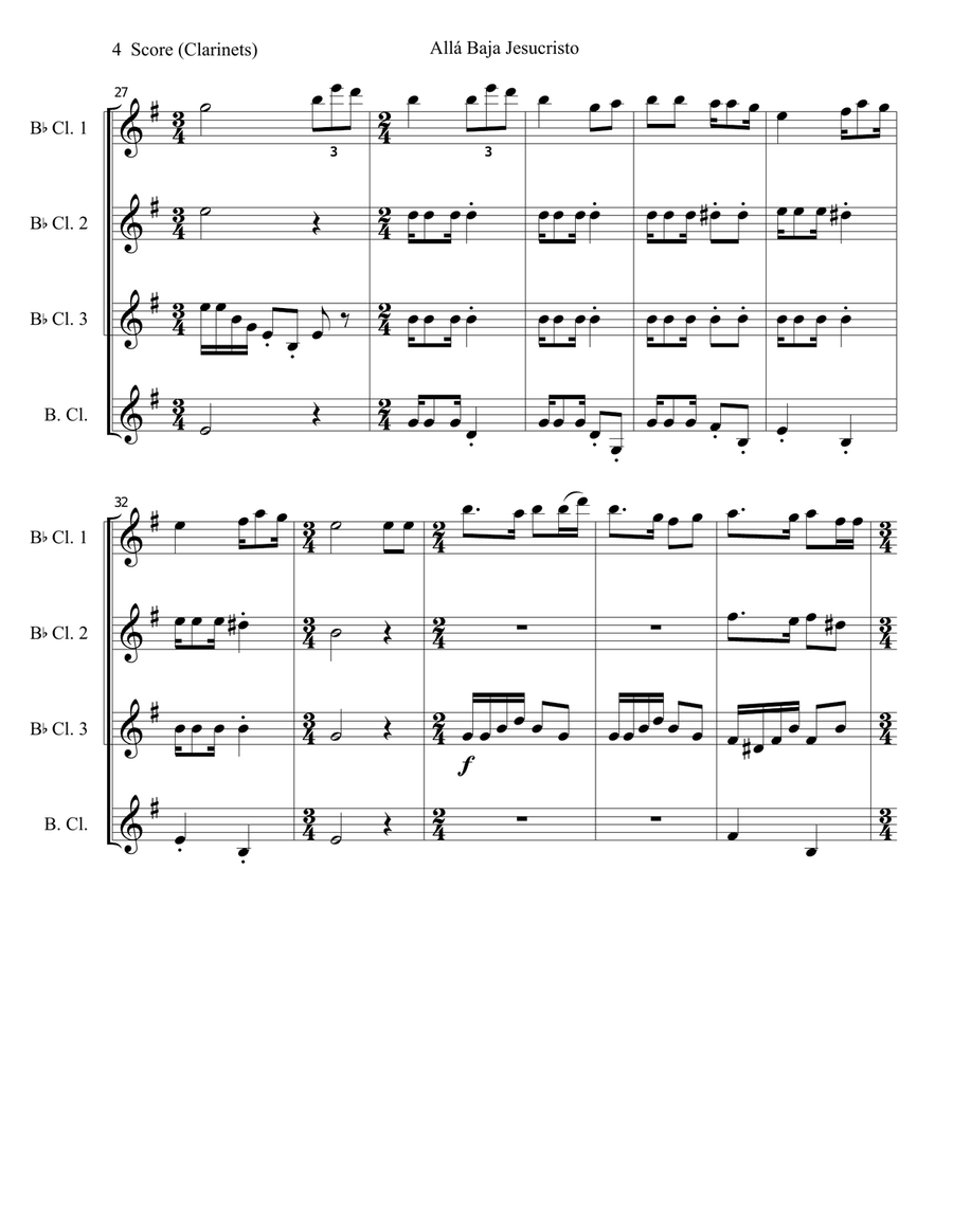 Christmas Carol from Peru for Clarinet Quartet Clarinet Quartet scores gallery preview page 4