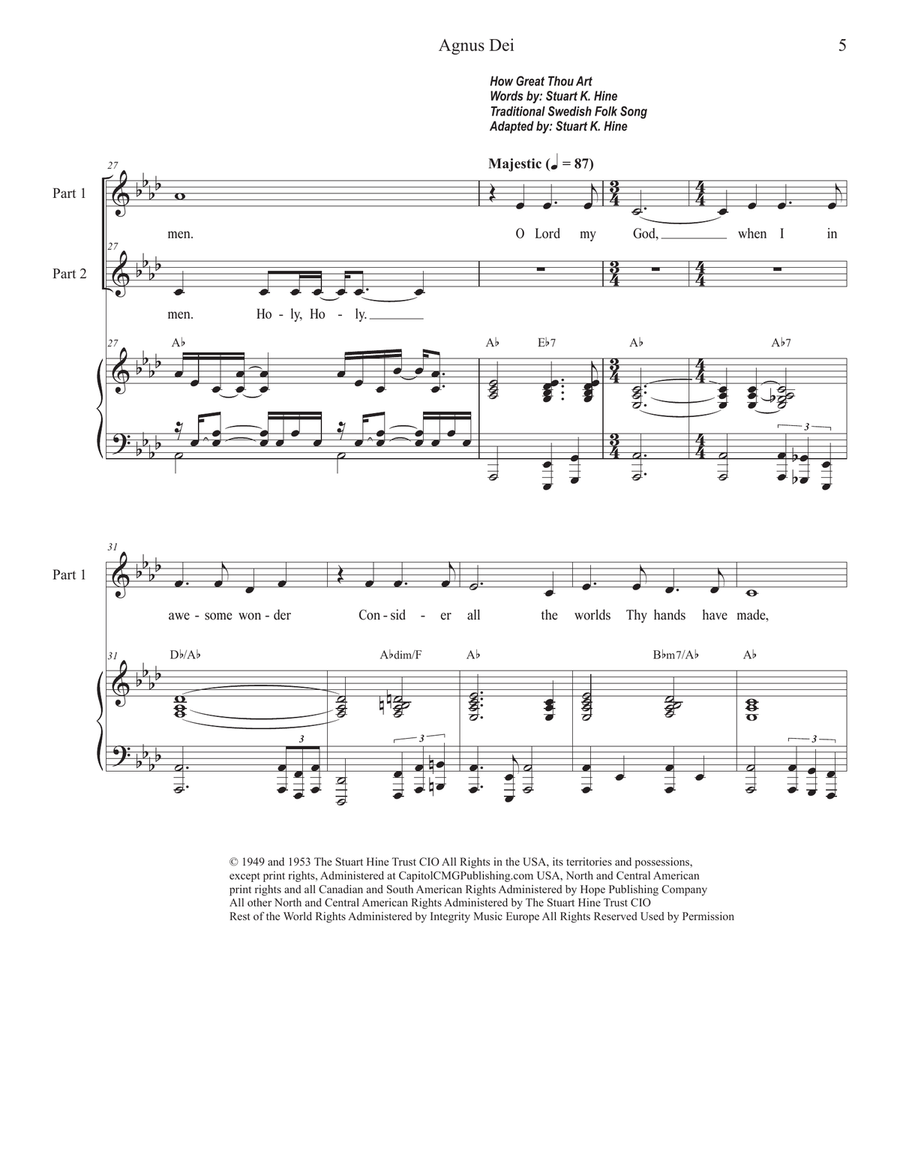 Medley: Agnus Dei with How Great Thou Art 2-Part scores gallery preview page 5