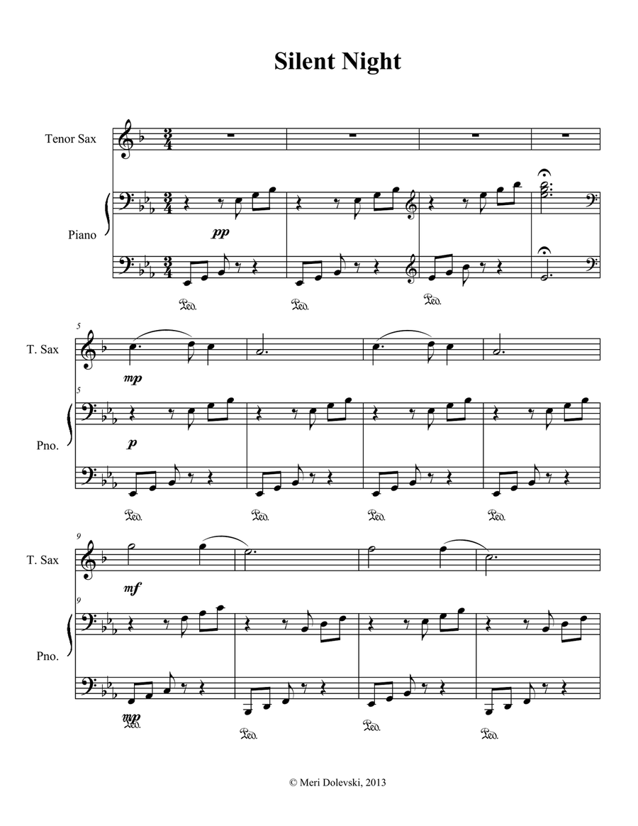 Silent Night: B flat Saxes Tenor Saxophone scores gallery preview page 2