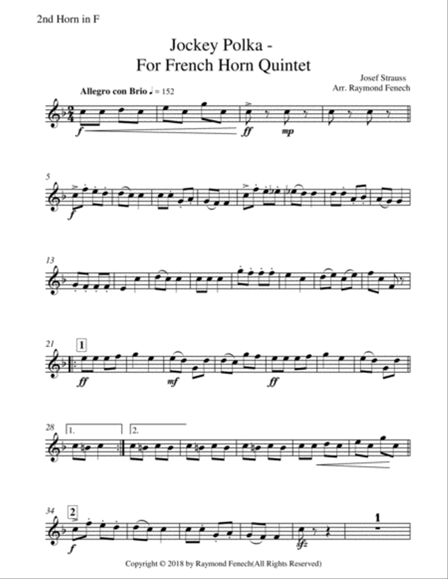 Jockey Polka (Josef Strauss) - for Horn Quintet (5 French Horns) Brass Quintet scores gallery preview page 4